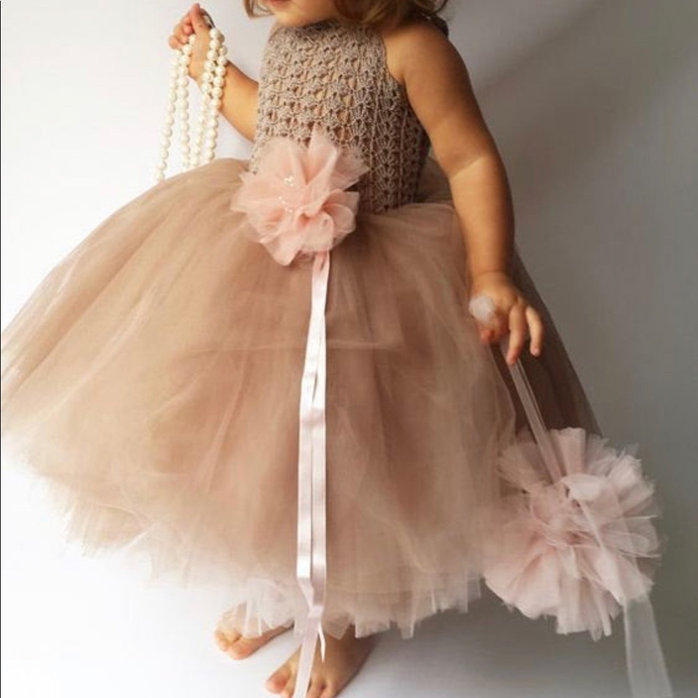 Toddler girls 2t handmade crochet-tulle dress.